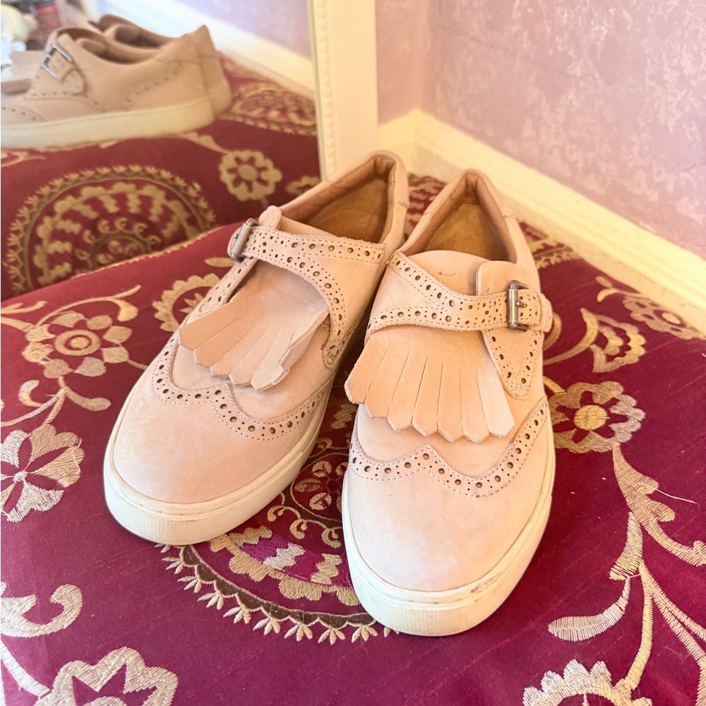 Blush Frye Suede Kiltie Buckle Loafers - Picture 3 of 11